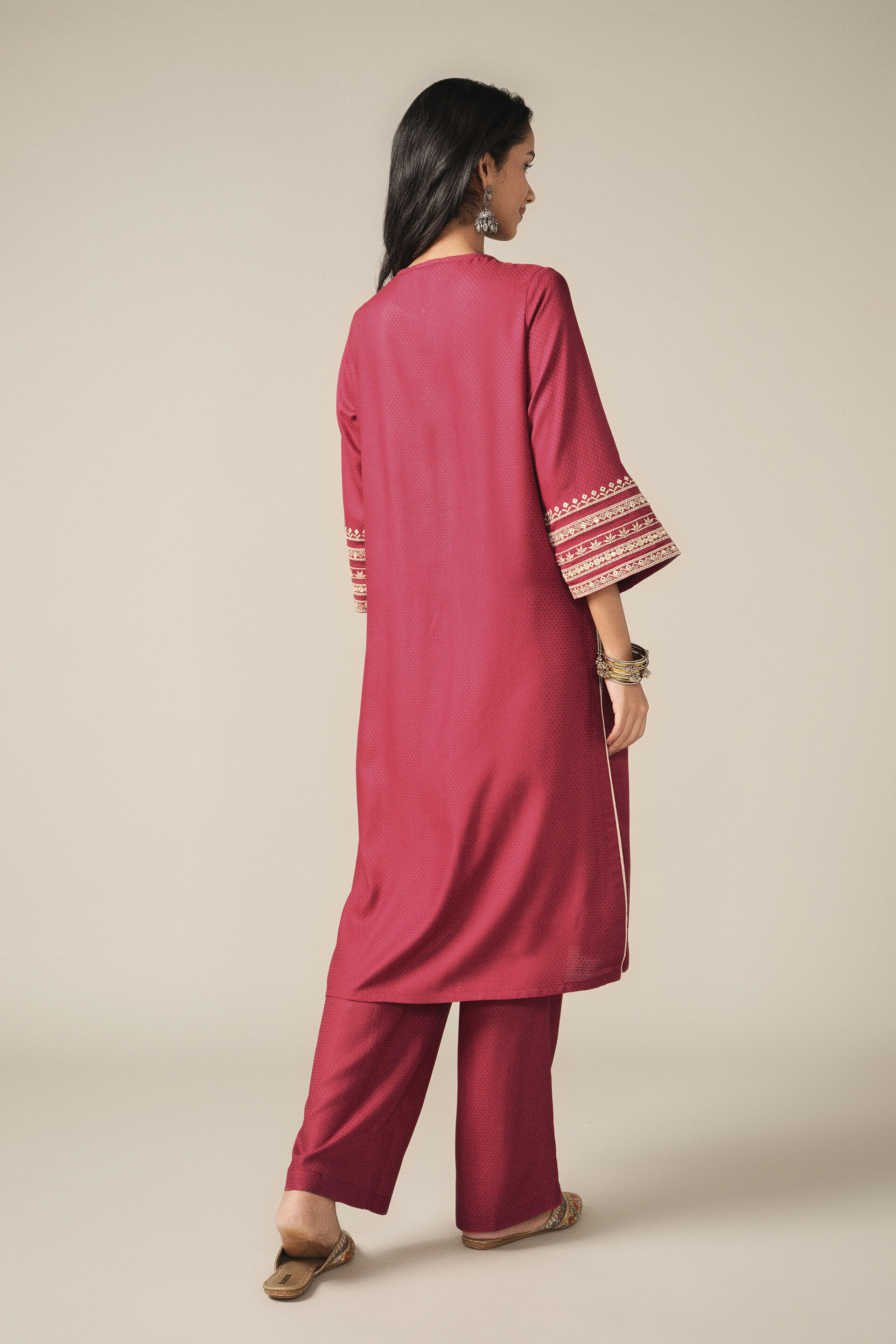 Embroidered Kurta Set in Red, Red, image 5